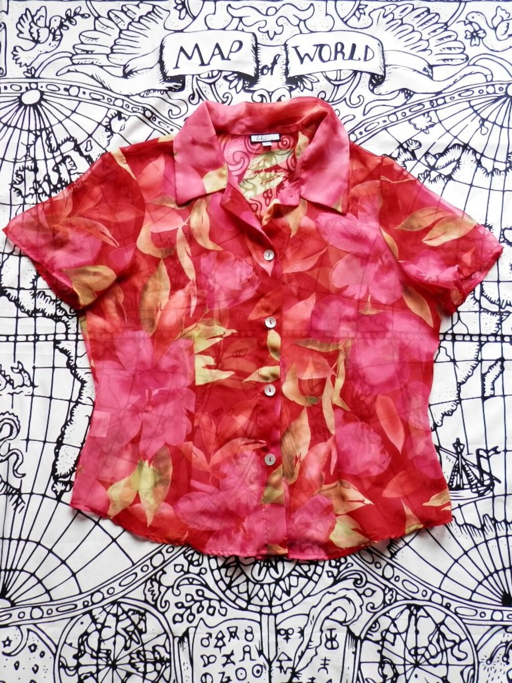 Believe Y2K Sheer Chiffon Floral Button-Up Top